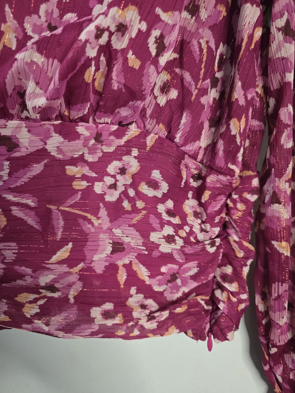 Aqua Raspberry Floral V-Neck Ruffle Blouse - Picture 7 of 14